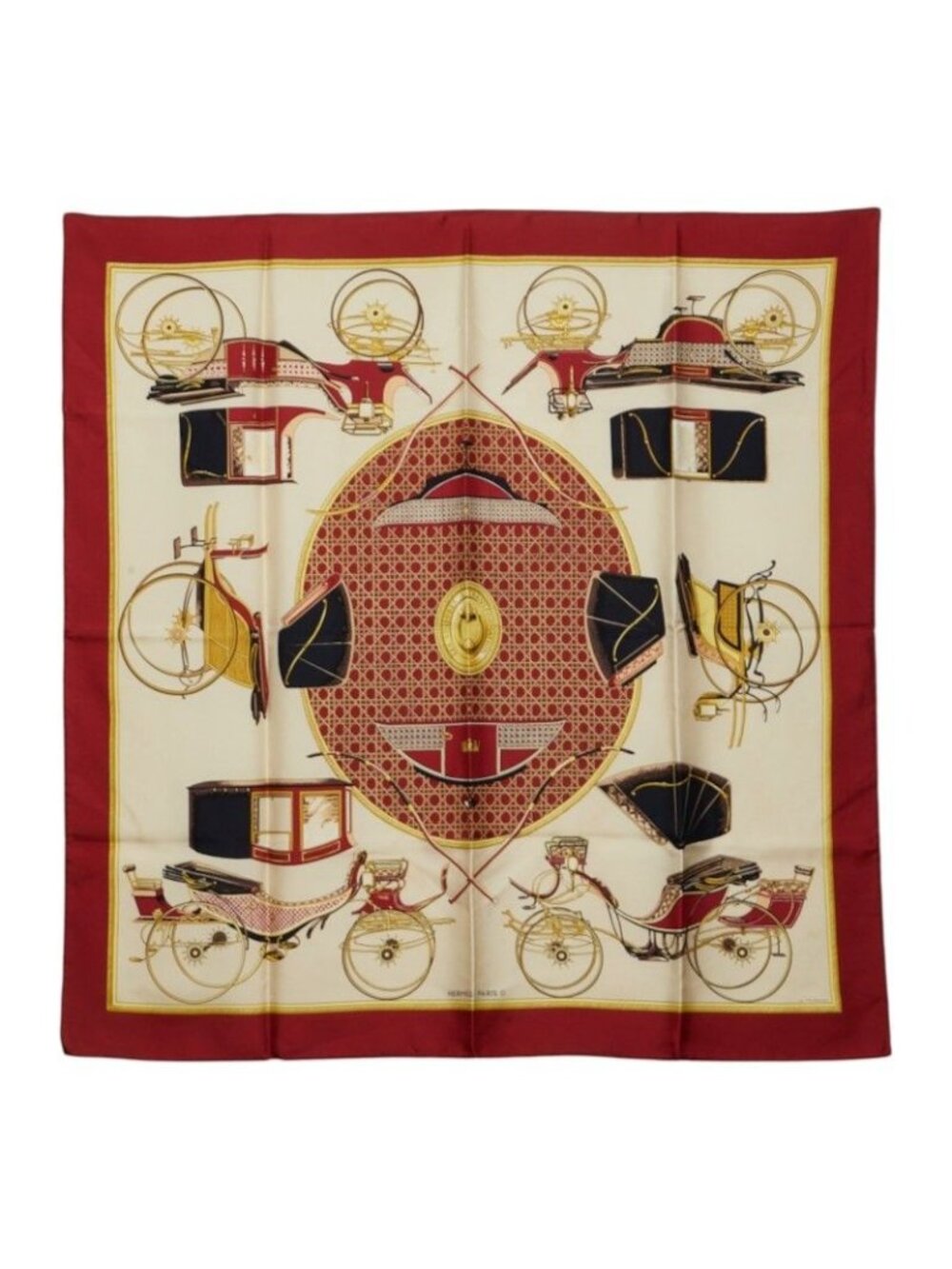 Hermes Carre 90 les Voitures Transformation Folding Top Carriage Scarf Large